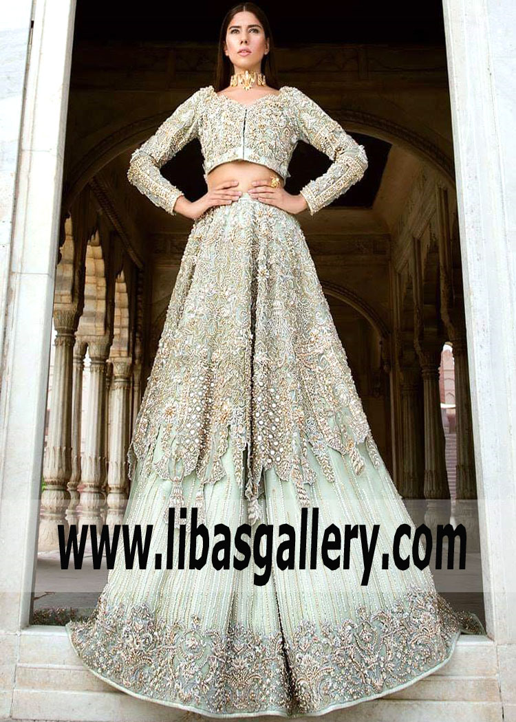 EMBELLISHED BODICE FLOWY LEHENGA WEDDING DRESS