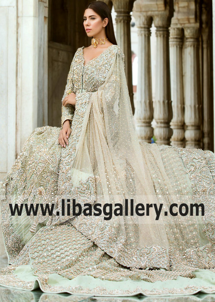EMBELLISHED BODICE FLOWY LEHENGA WEDDING DRESS