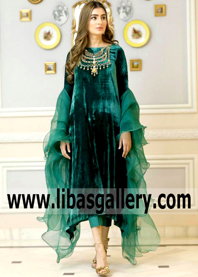 Teal Green Carnation Evening Wear