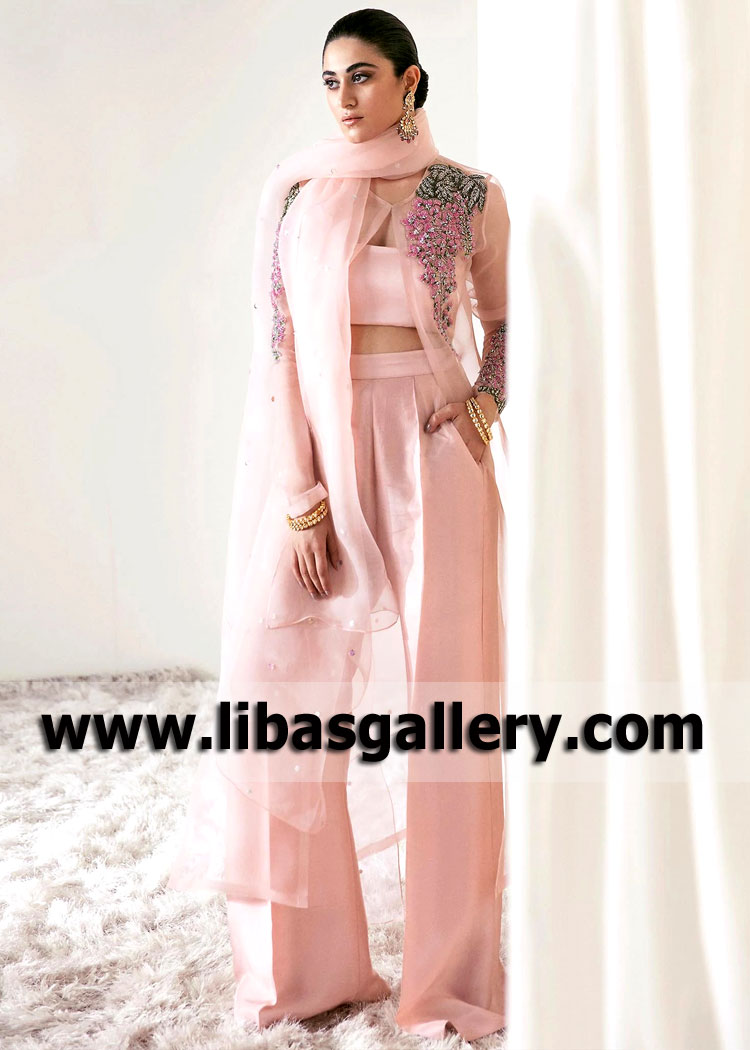 Pakistani Evening Wear Jacket Trouser Suit UK USA Canada Designer Evening Dresses for Eid