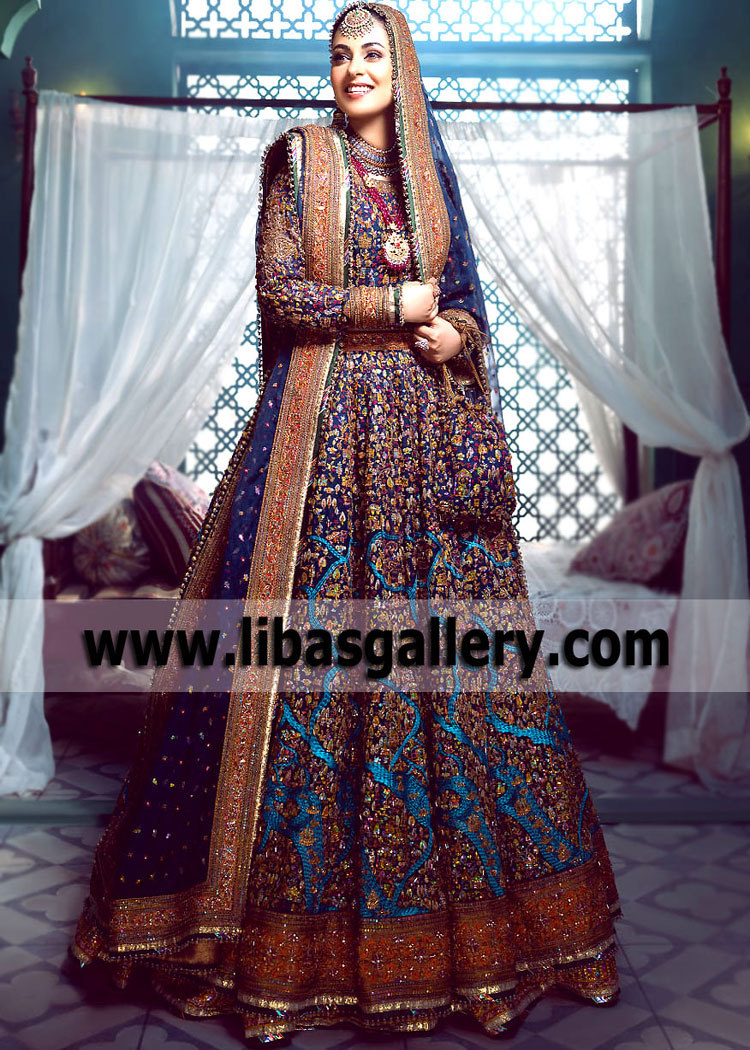 Royal Blue Multi Layered Wedding Lehenga
