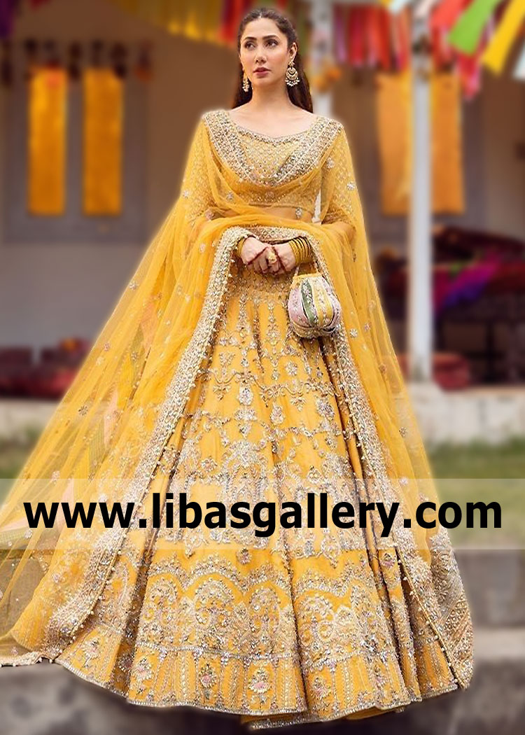 Golden yellow Ethvel High Waist Bridal Lehenga