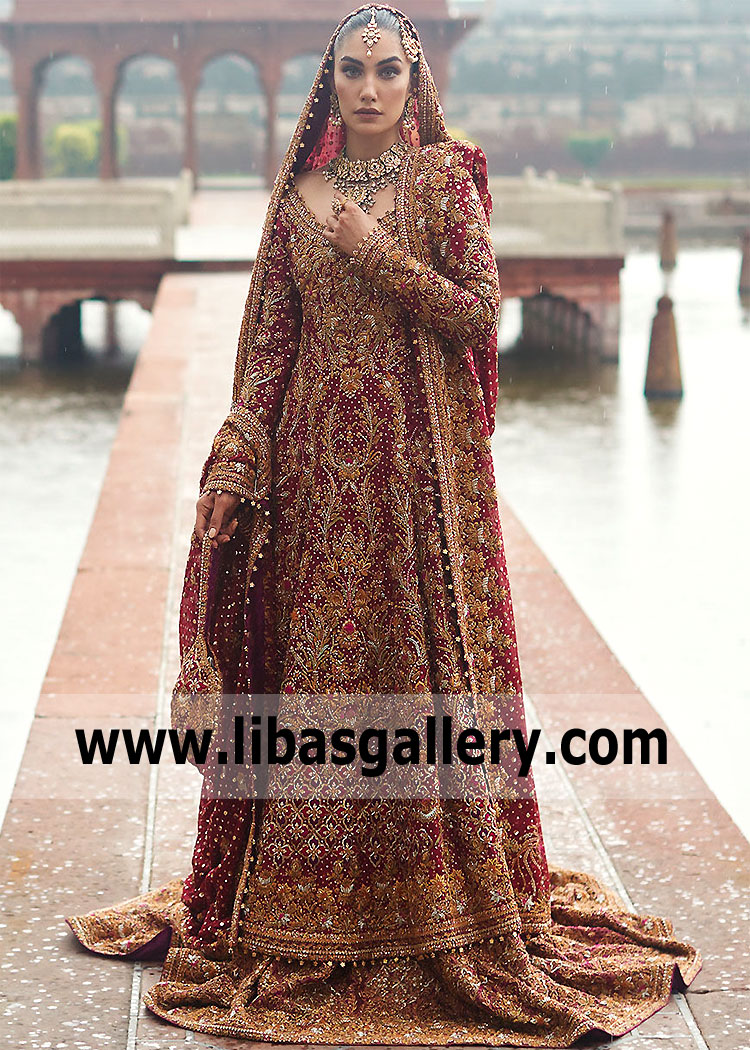 Maroon Rosa Wedding Gharara Dress