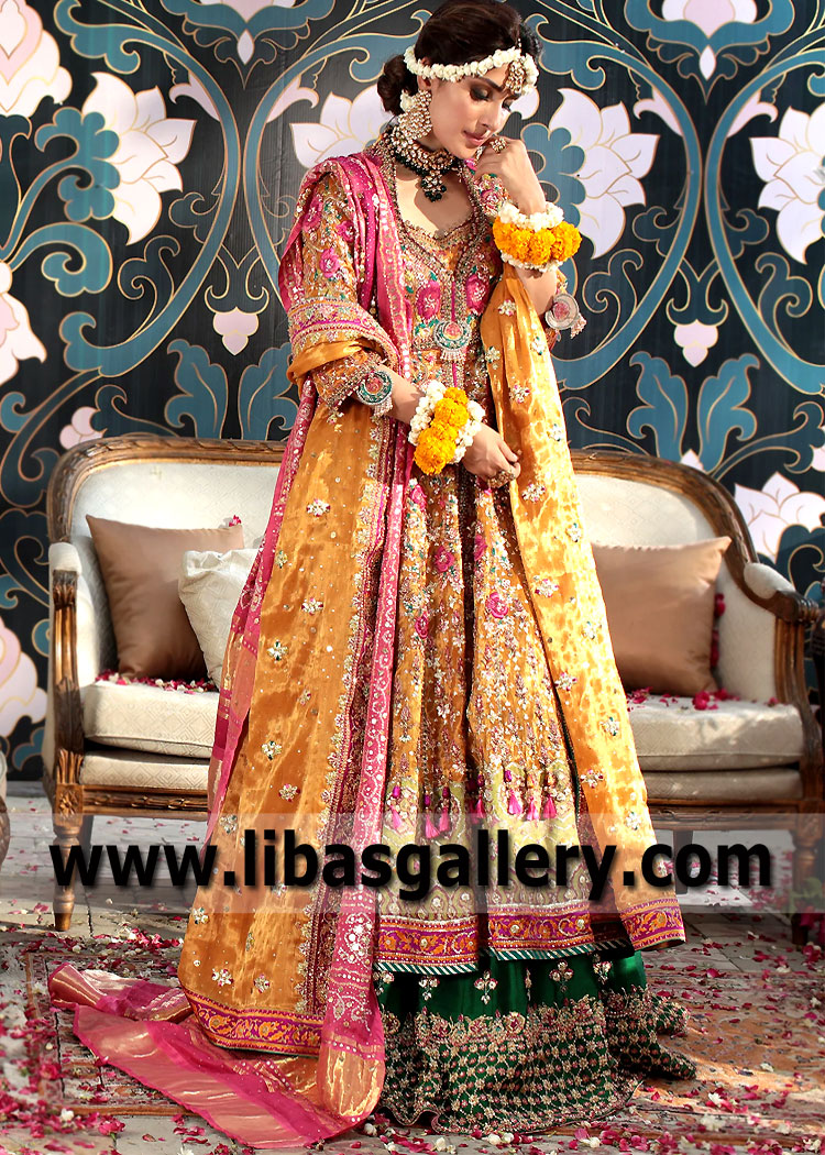 Chromatic Wedelia Pishwas Bridal Mehndi Dress