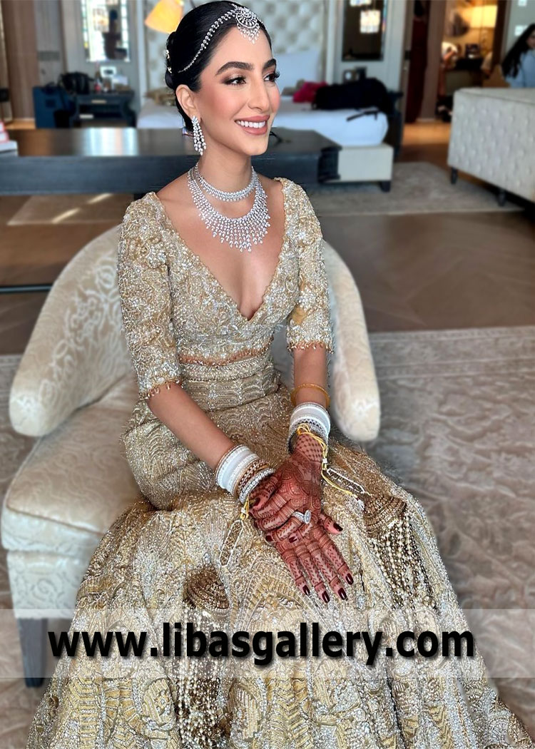 Sunshine Gold Flora Fishtail Lehenga