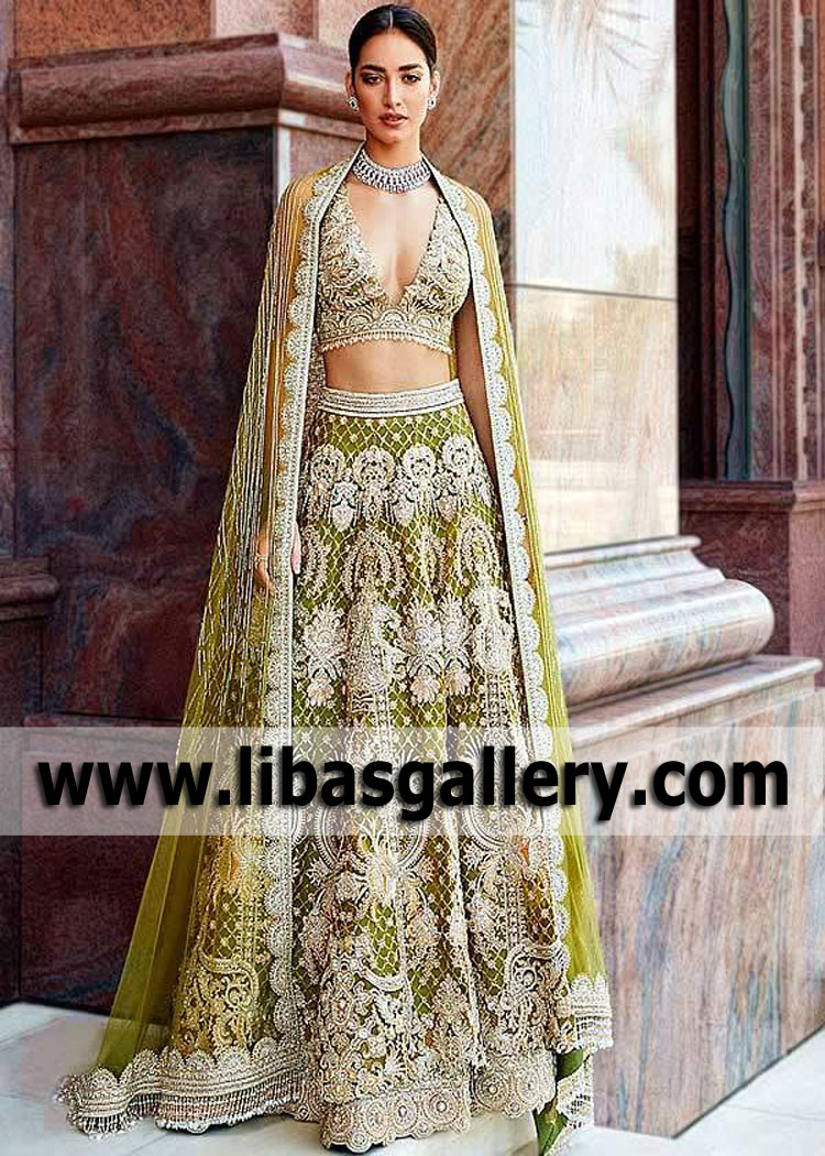 Moss Green Freesia Wedding Lehenga Choli