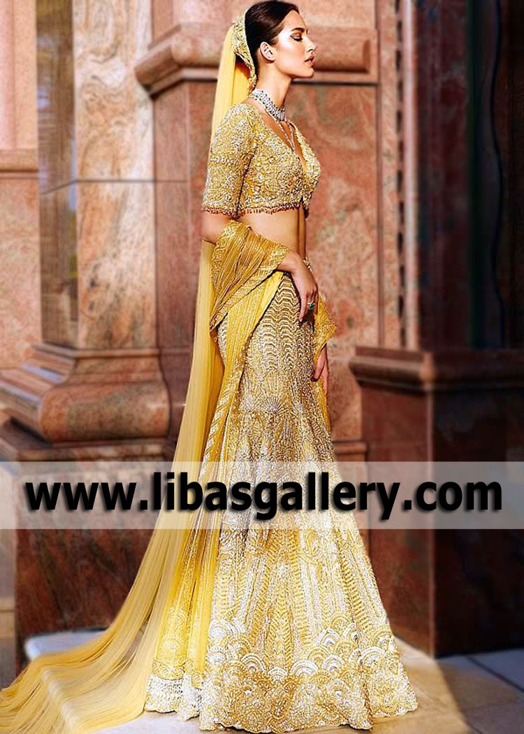 Saffron Mermaid Lehenga for Wedding Reception Walima Events