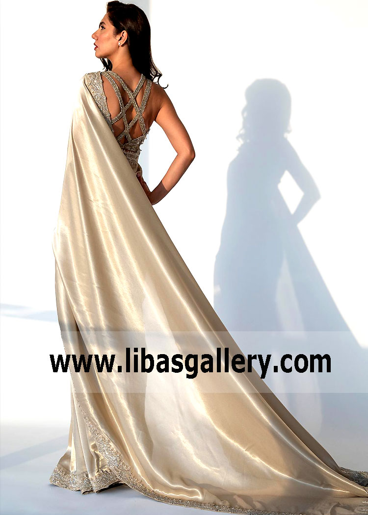 Light Gold Iris Bridal Saree for Many Wedding Events