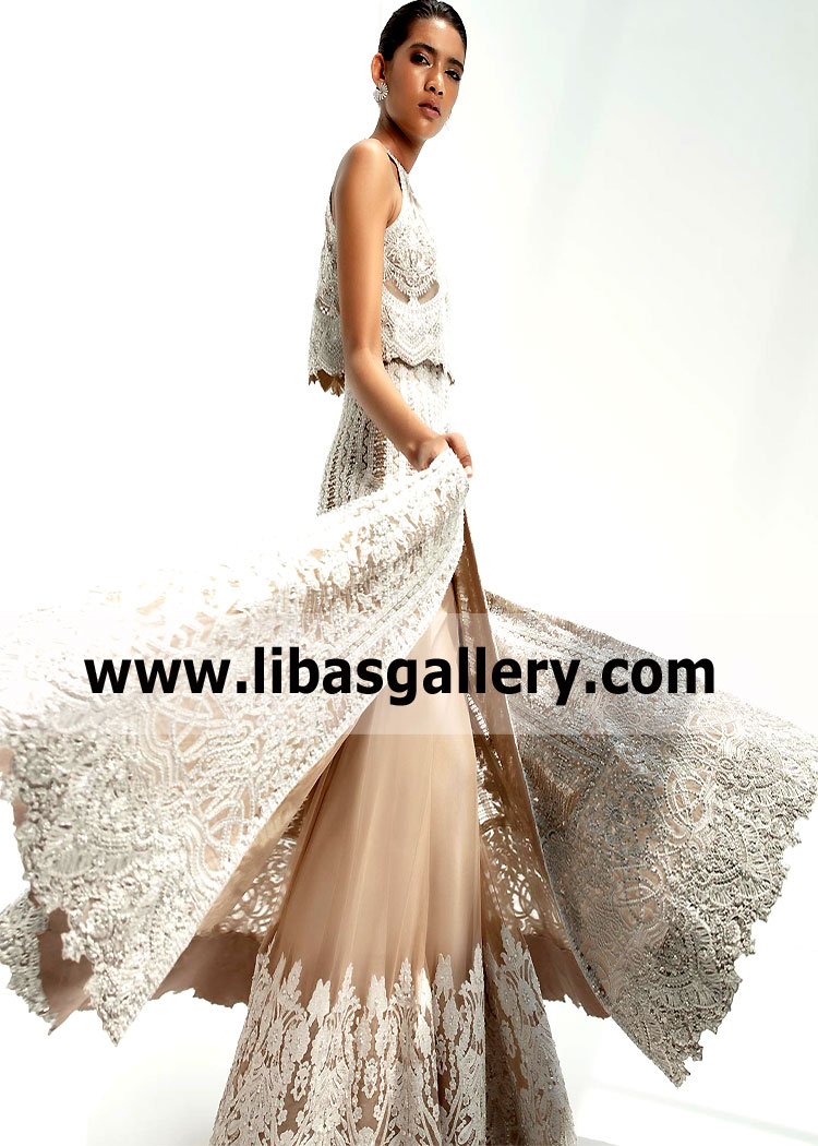 Light Chamoisee White Arum Wedding Lehenga