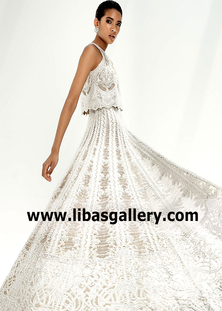 Light Chamoisee White Arum Wedding Lehenga