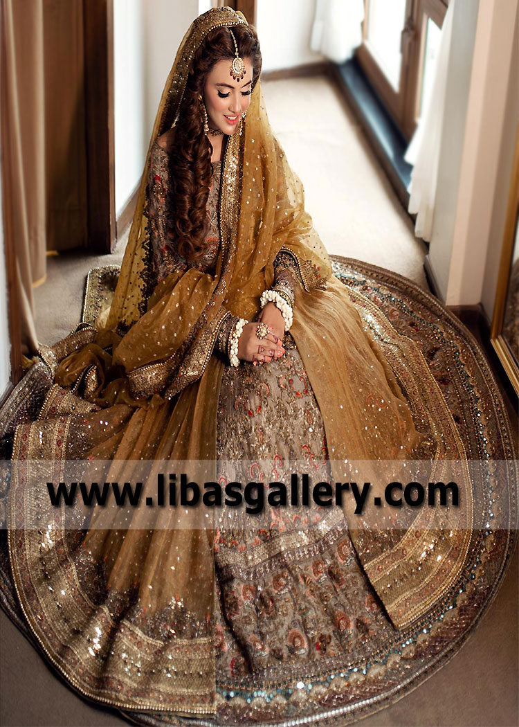 Antique Gold Flora Pishwas Lehenga
