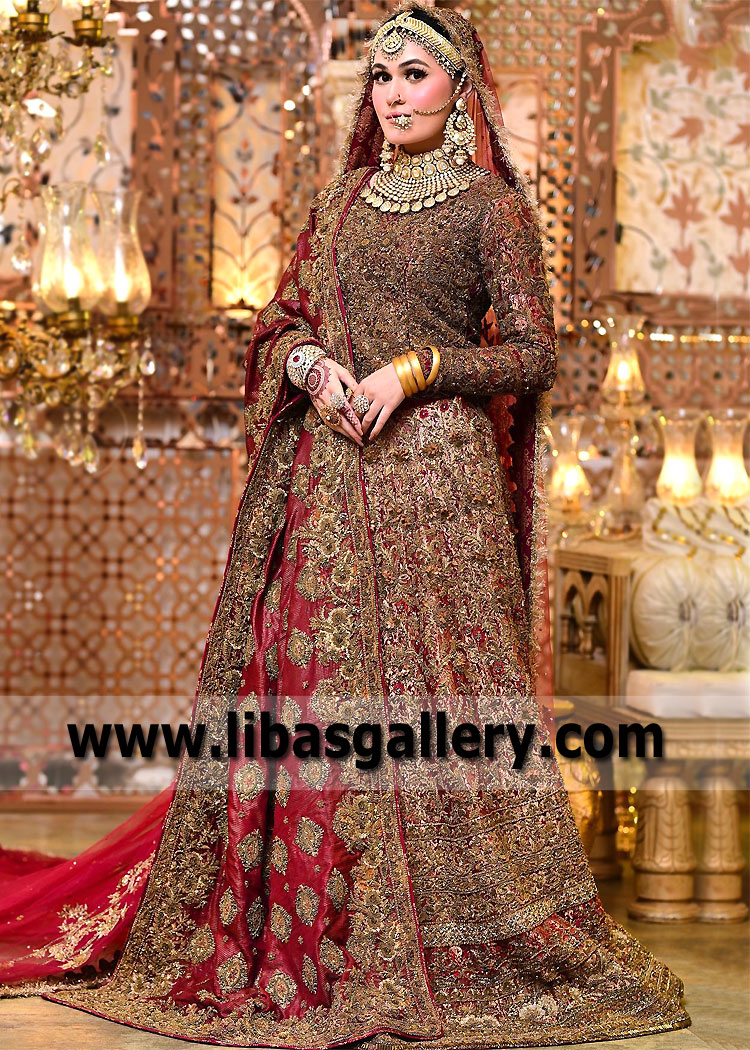 Carmine Lobelia Lehenga Choli With Long Veil