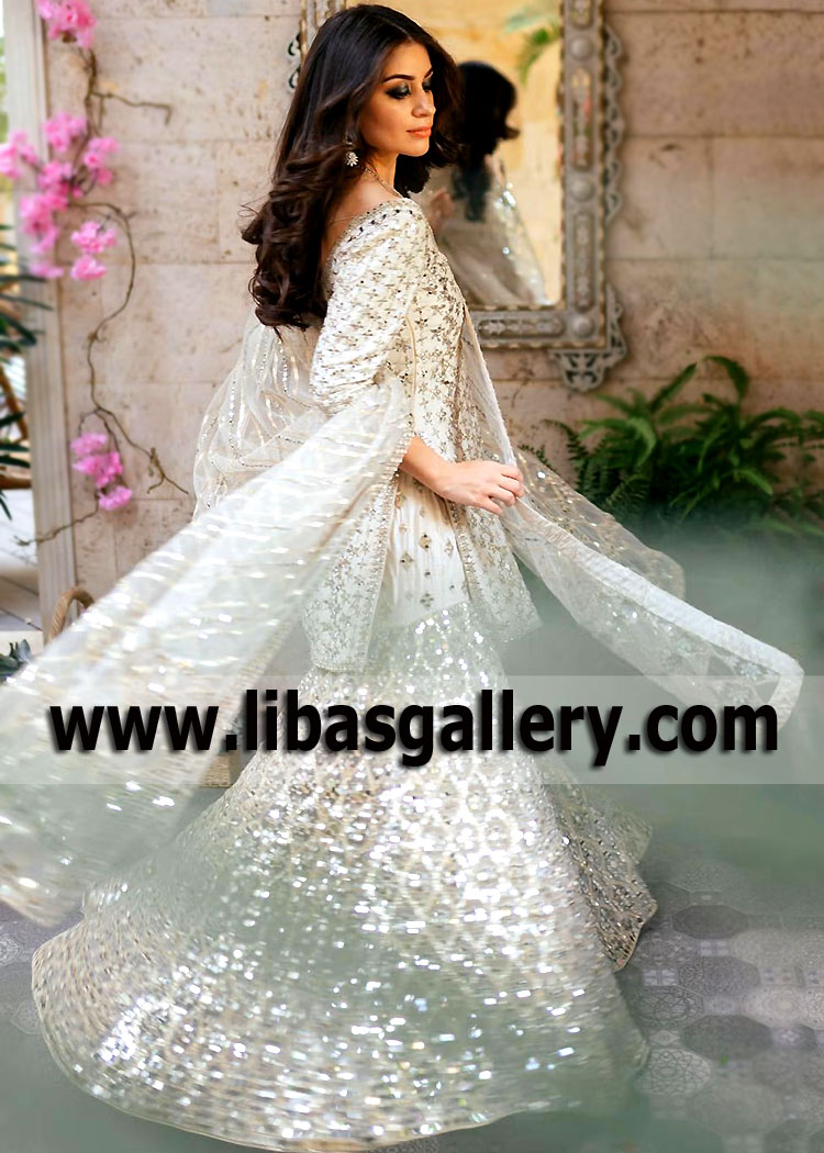 White Fleur Mirror Embellished Sharara