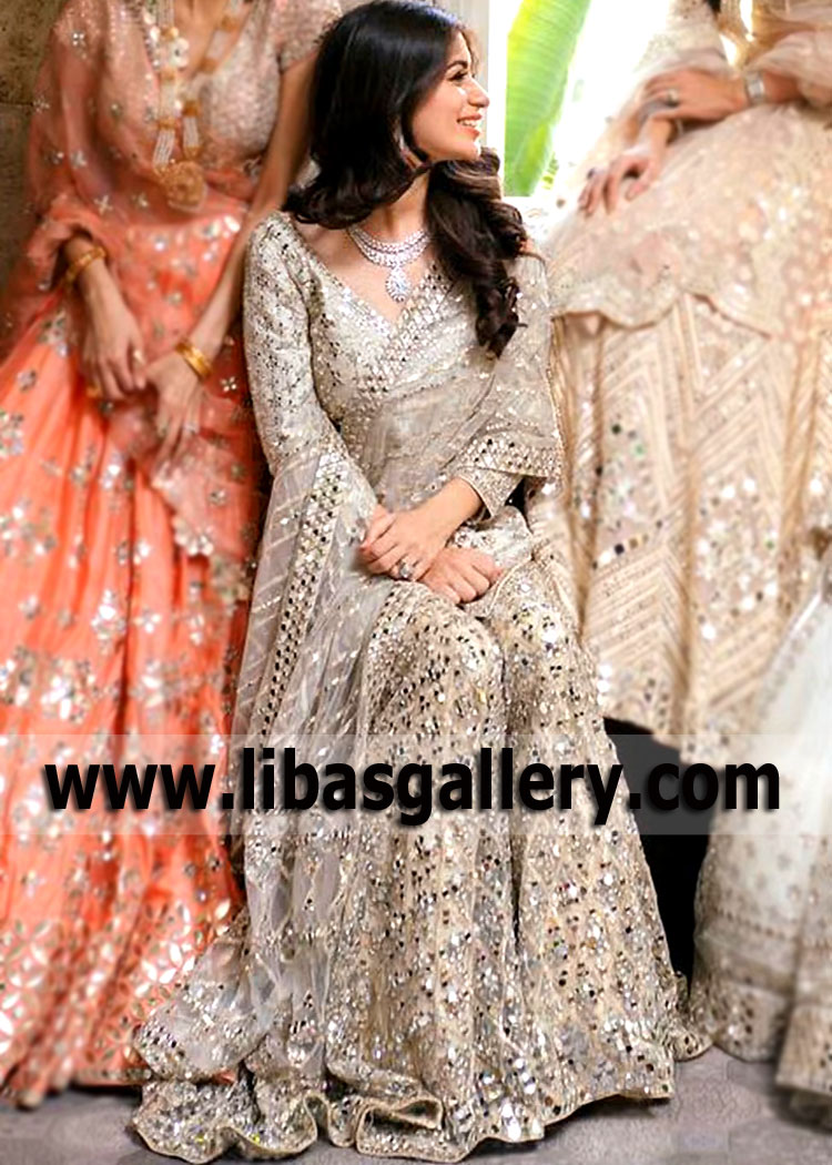 White Fleur Mirror Embellished Sharara