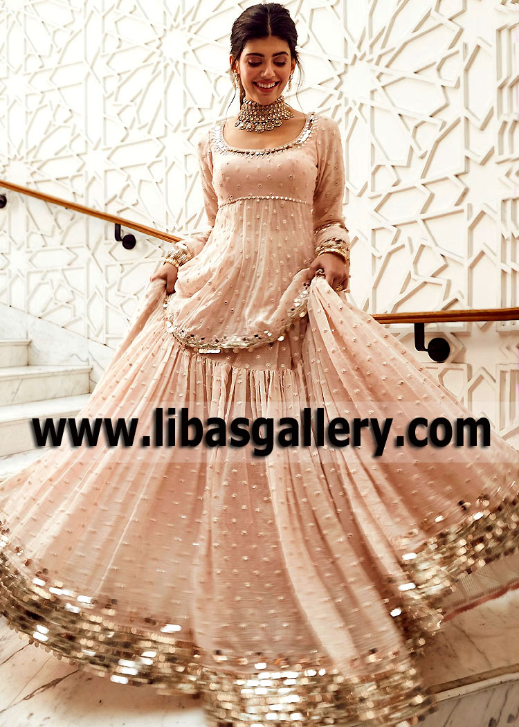 Blush pink Mirror Embroidered Peplum Lehenga