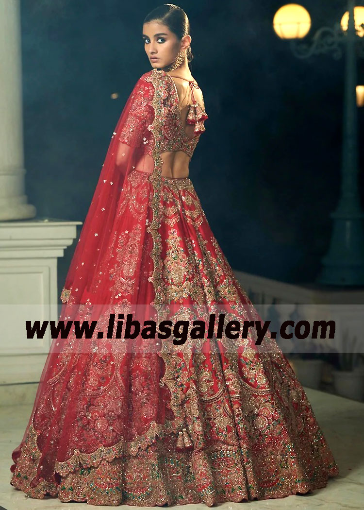 Crimson Red Bergenia Bridal Lehenga