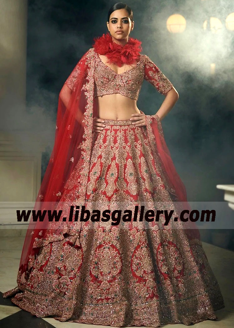Merlot Allene Raw Silk Bridal Lehenga