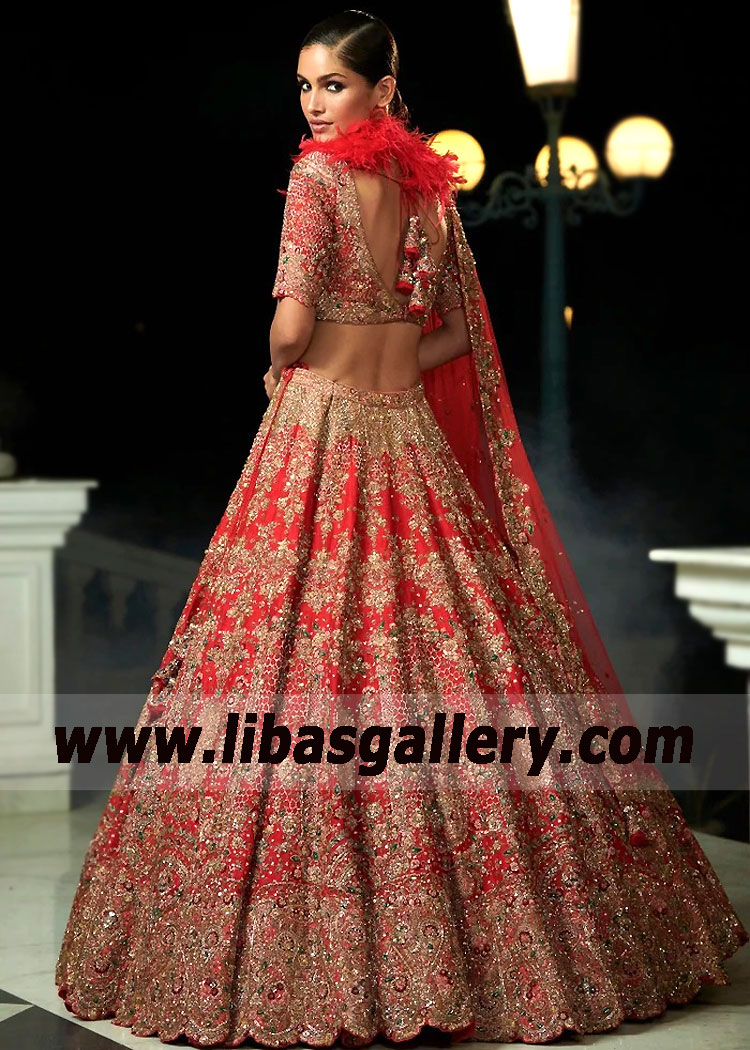 Persian Red Magnolia Raw Silk Bridal Lehenga