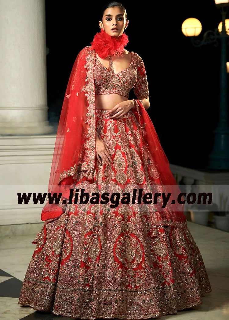 Claret Tansy Raw Silk Bridal Lehenga