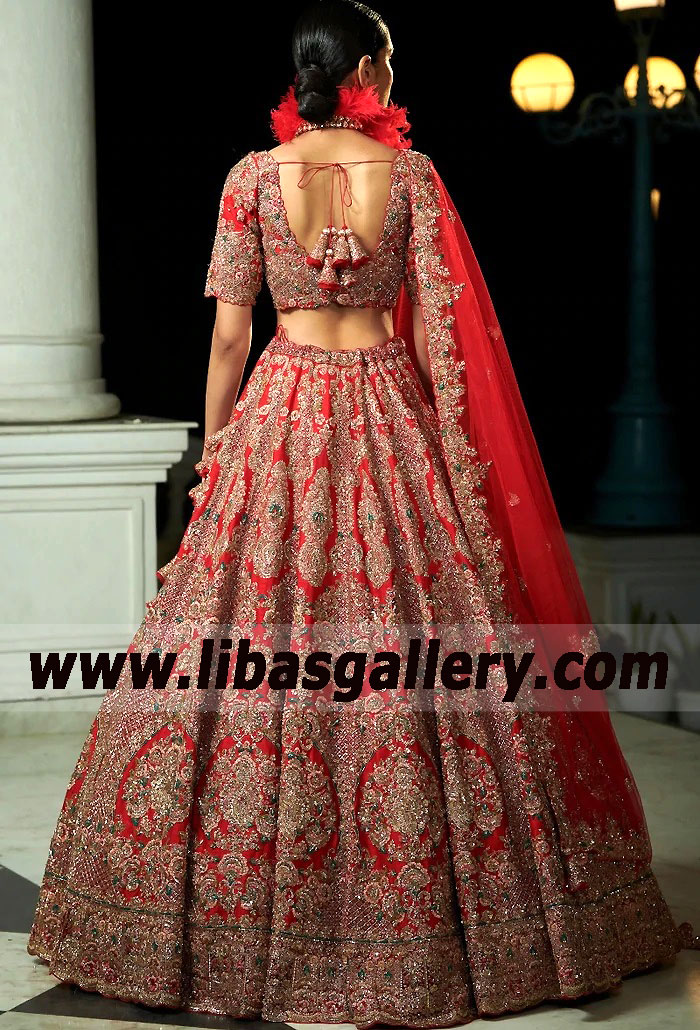 Claret Tansy Raw Silk Bridal Lehenga