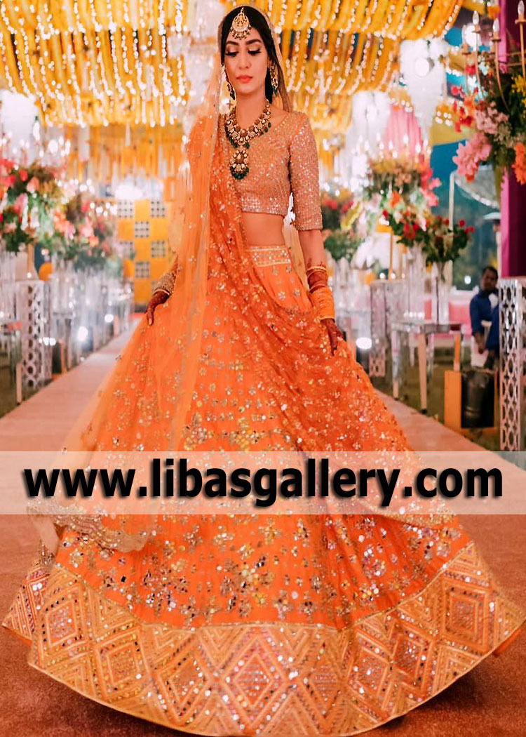 Orange Bergenia Bridal Lehenga Choli