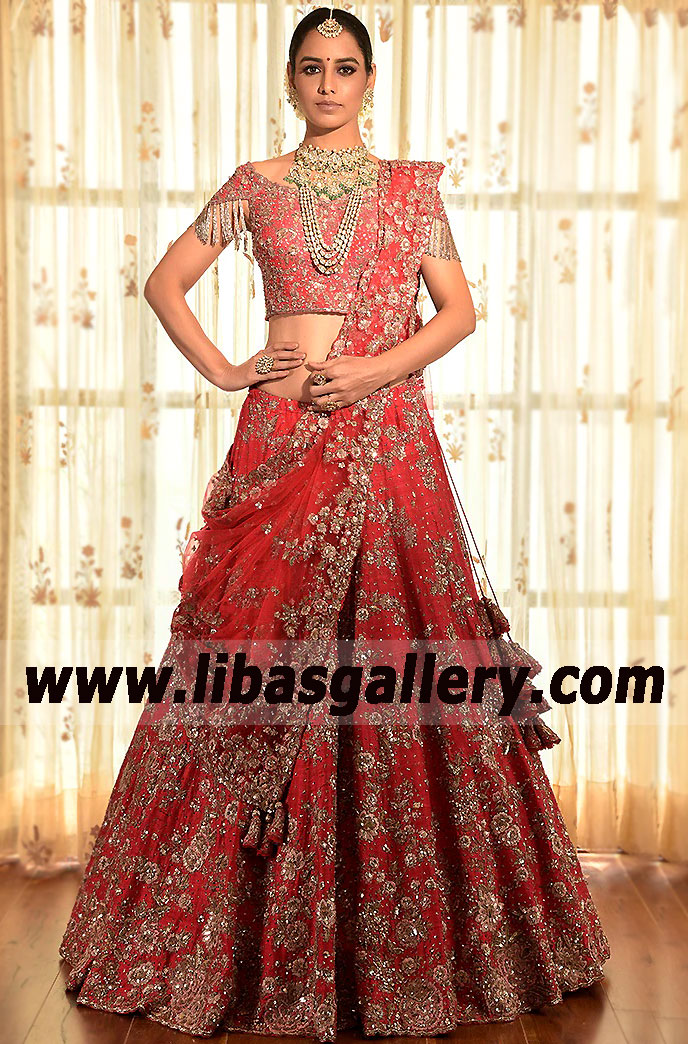 Red Aster Indian Baraat Lehenga
