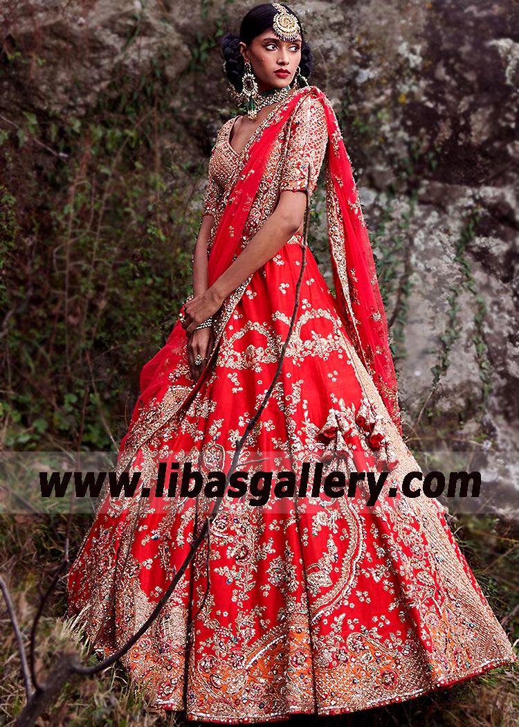 Red Wild Cedar Bridal Lehenga