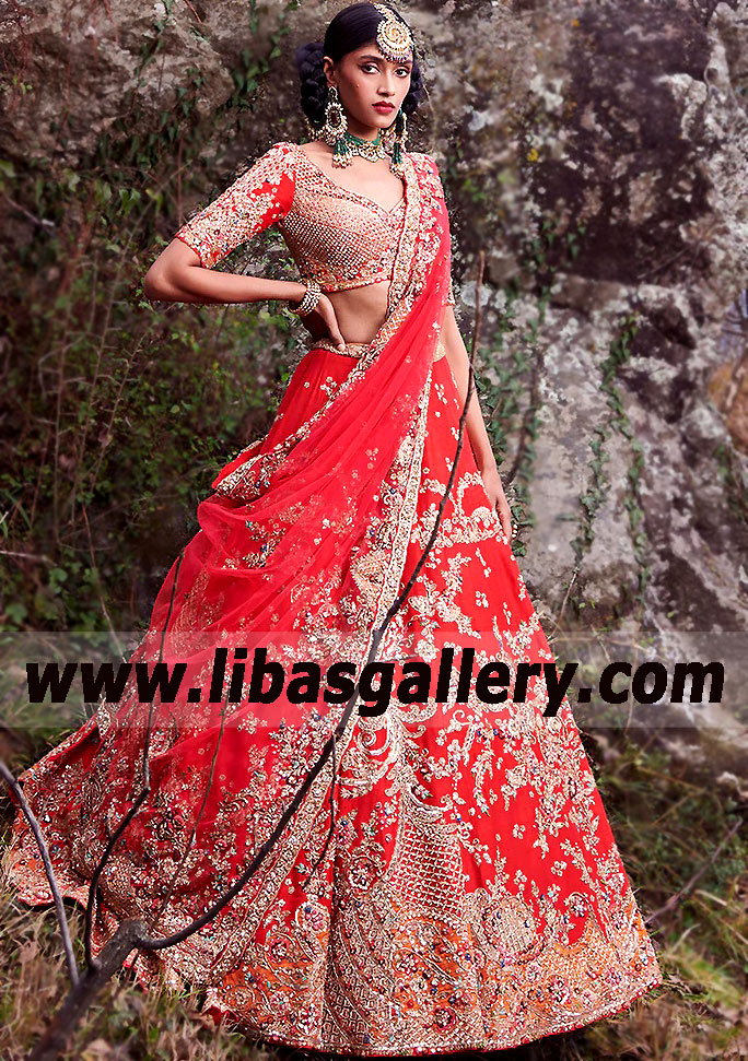 Red Wild Cedar Bridal Lehenga