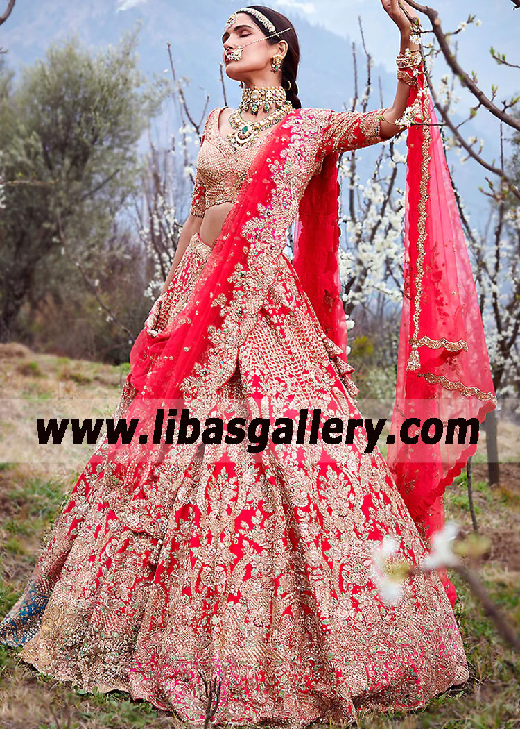 Red Ombre Spirea Bridal Lehenga