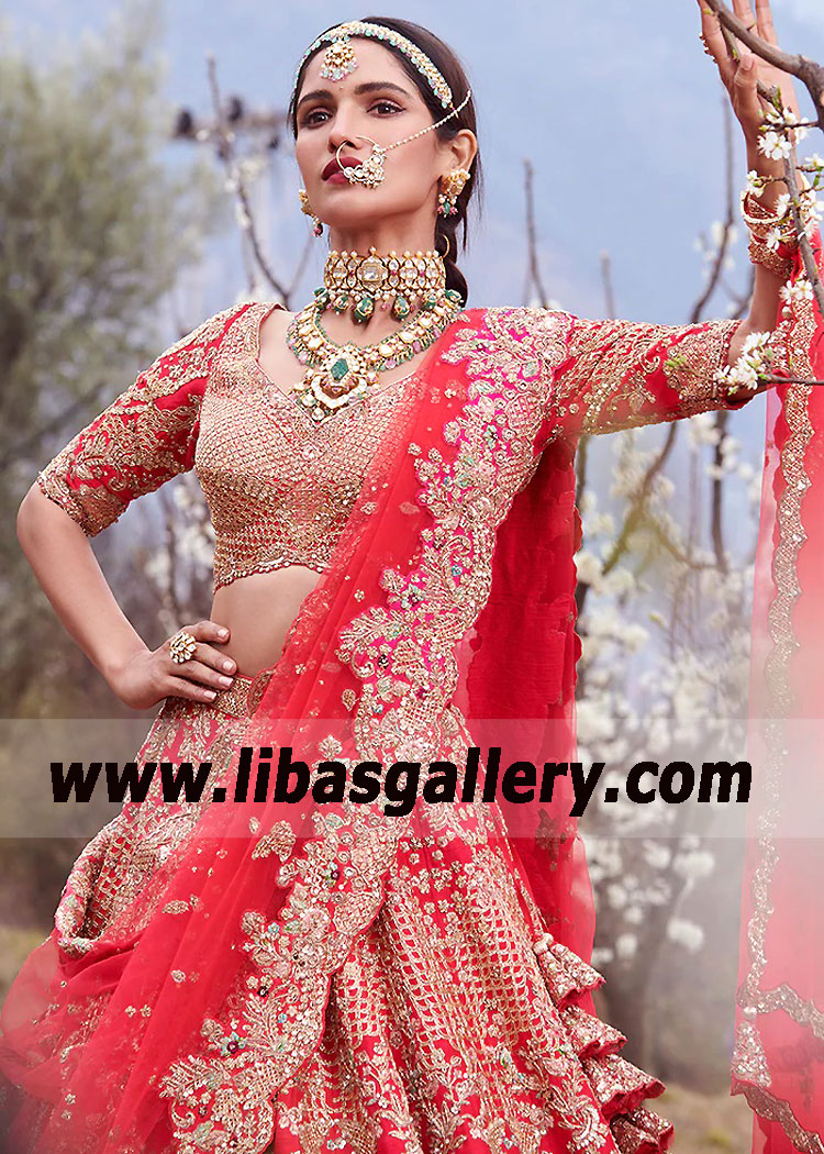 Red Ombre Spirea Bridal Lehenga