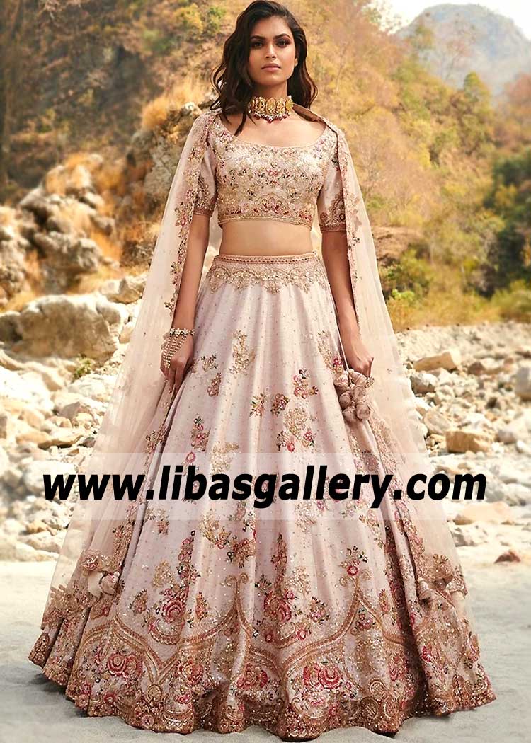 Cosmic Latte Mantle Wedding Lehenga Suit