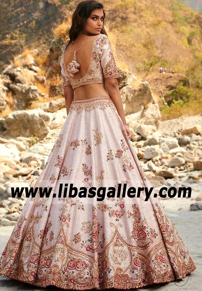 Cosmic Latte Mantle Wedding Lehenga Suit