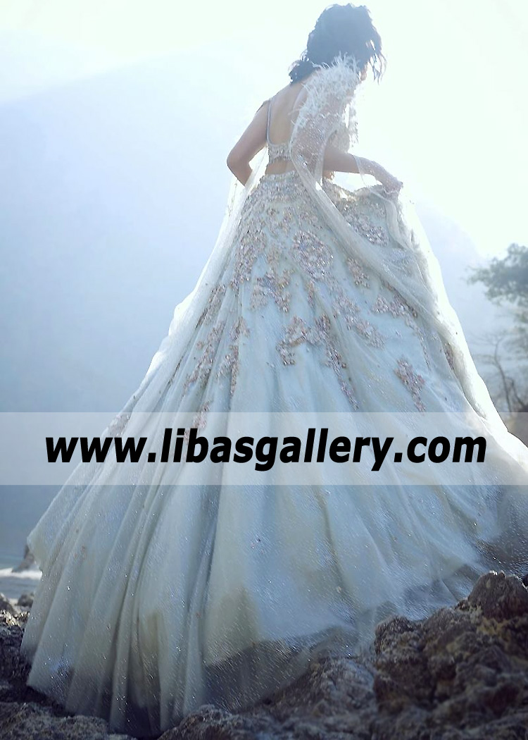 Ice Blue Magnolia Indian Bridal Lehenga