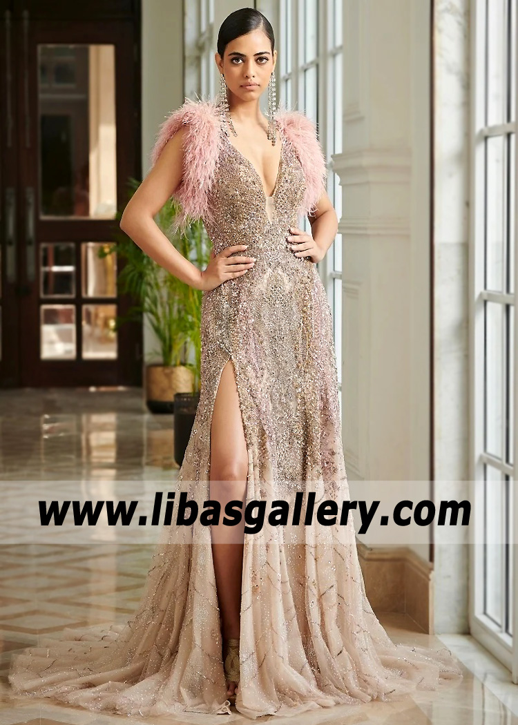 Supremely Stylish Pale Pink Ombre Wedding Reception Gown