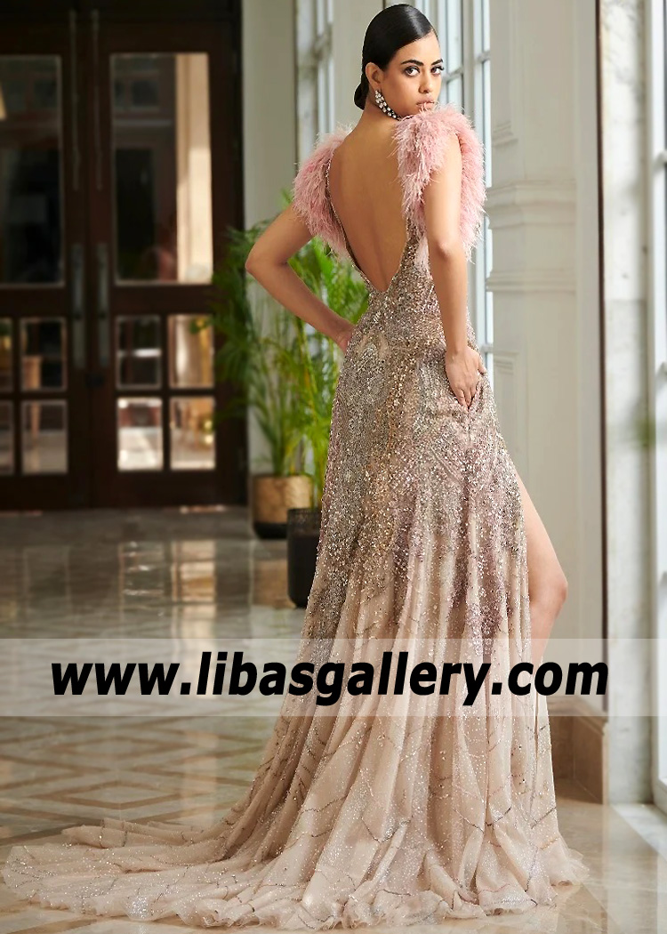 Supremely Stylish Pale Pink Ombre Wedding Reception Gown