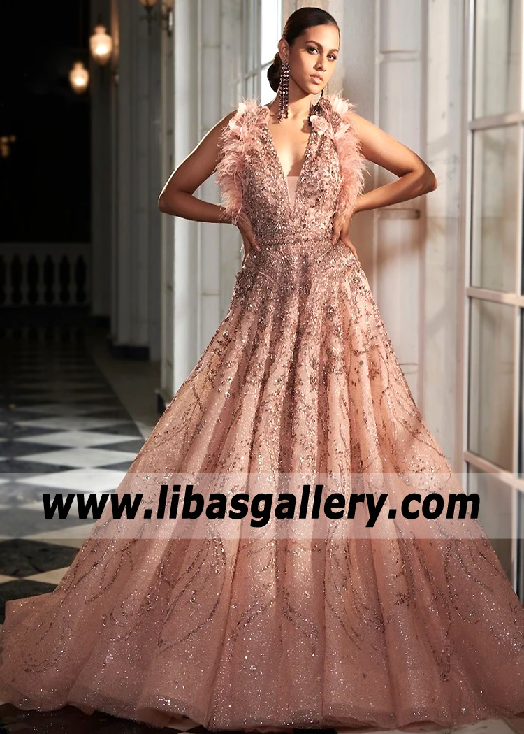 Salmon Gladiolus Indian Bridal Maxi Gown