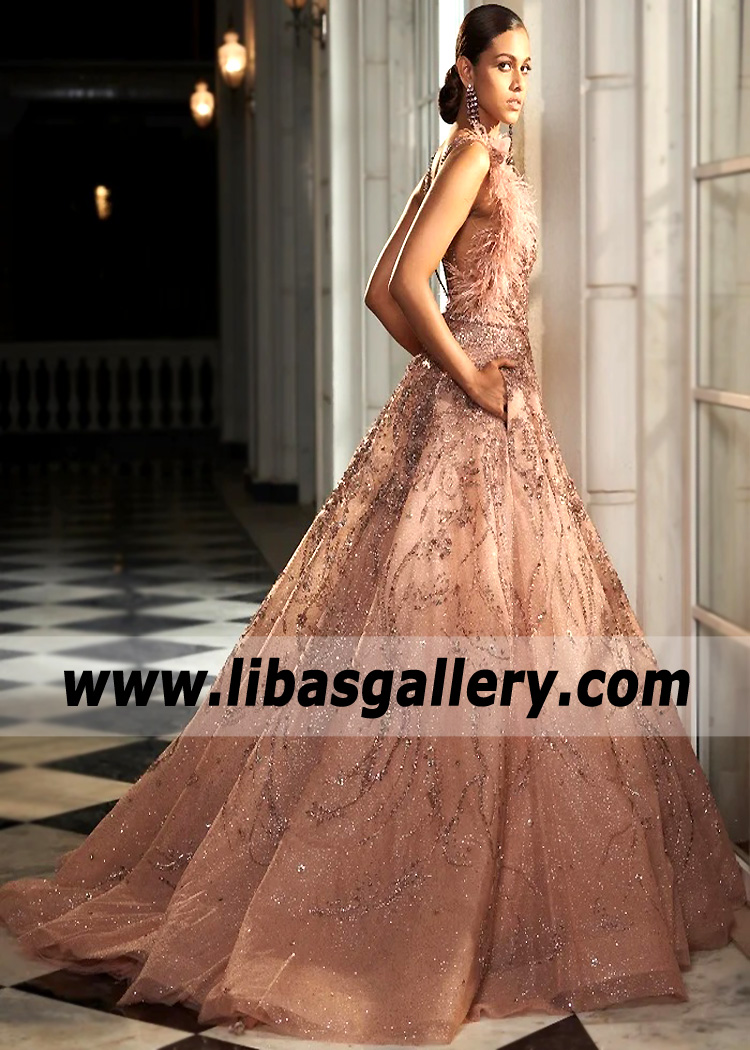 Salmon Gladiolus Indian Bridal Maxi Gown