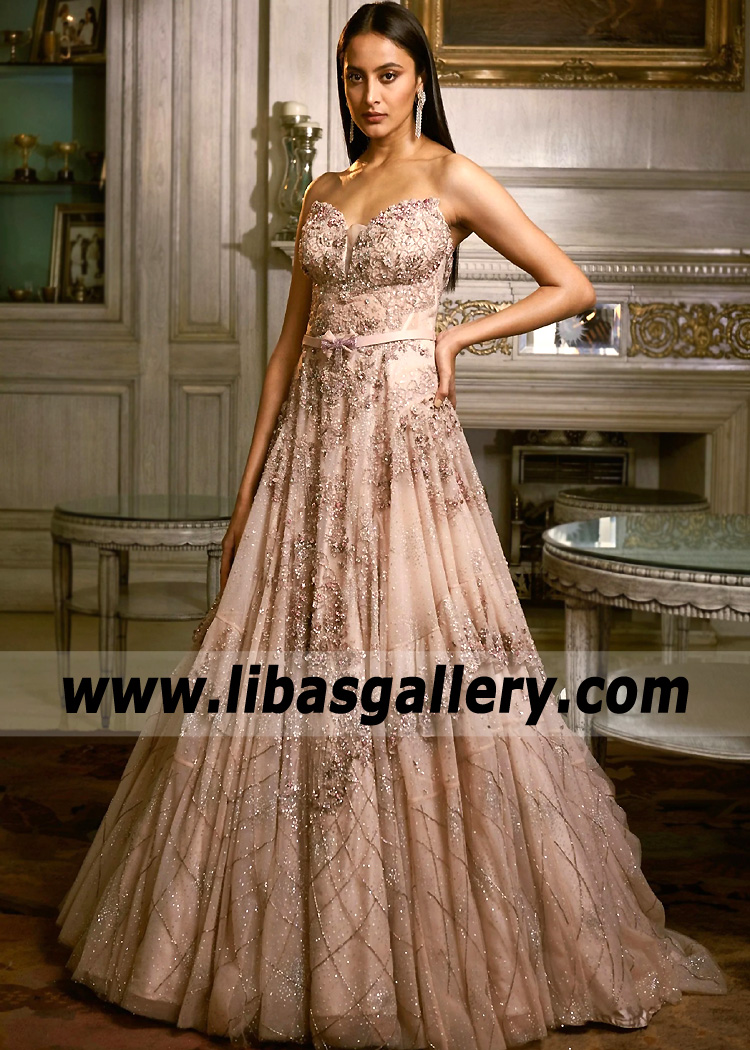 Pastel Pink Aster Wedding Gown