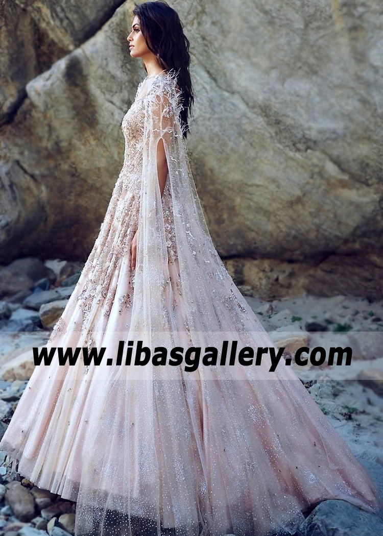 Pastel Peach Mazus Wedding Gown Dress for Bride