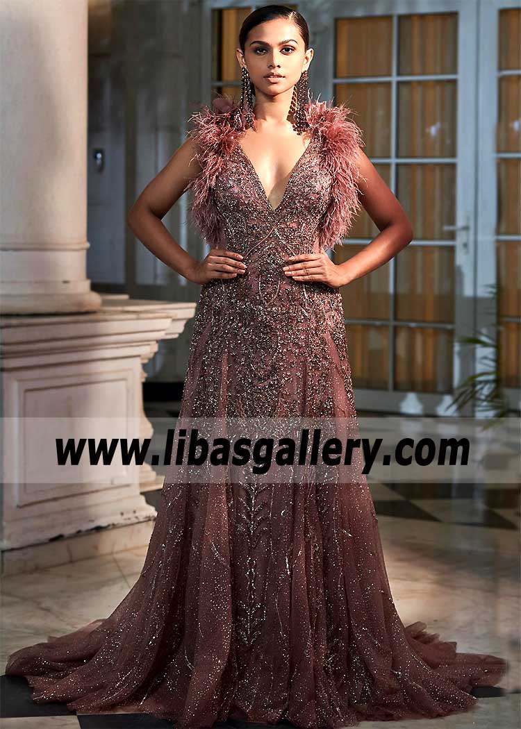 Claret Ombre Embellished Bridal Gown