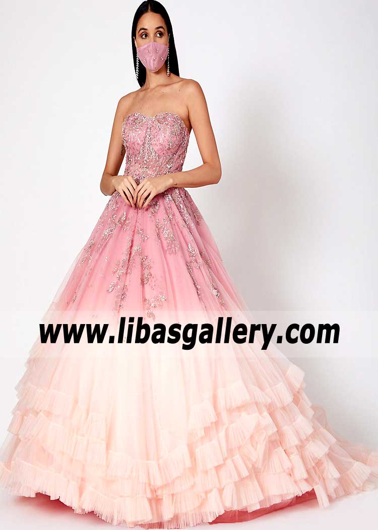 Blush Pink Ombre Three Layered Gown