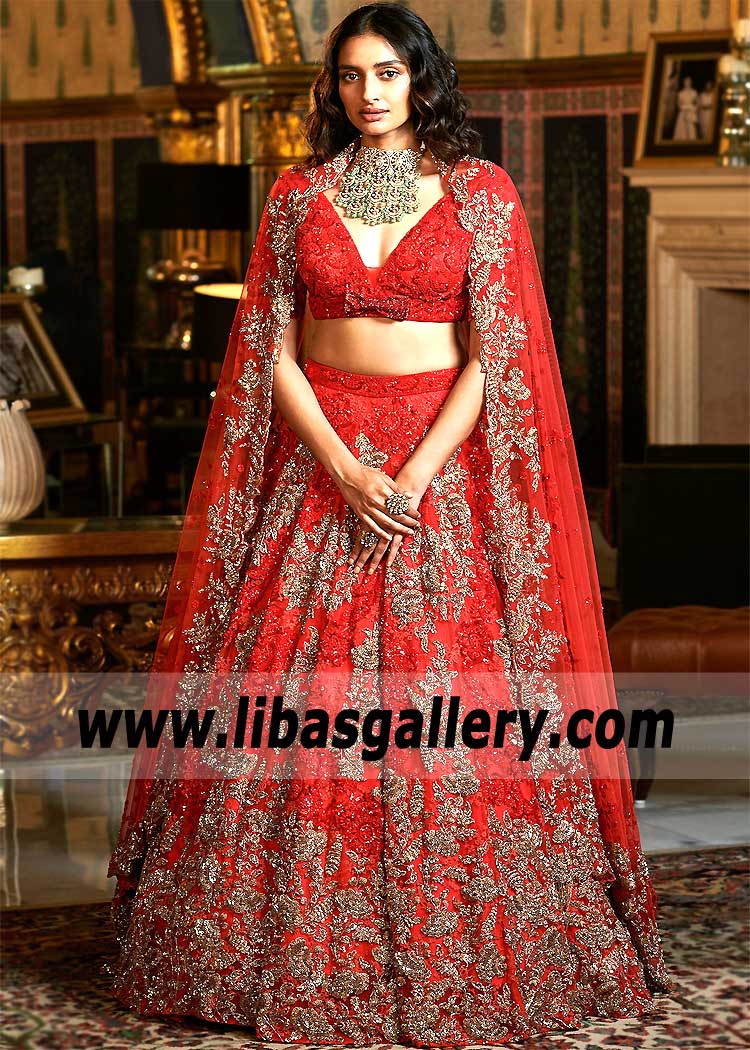Scarlett Red Alcea Bridal Lehenga