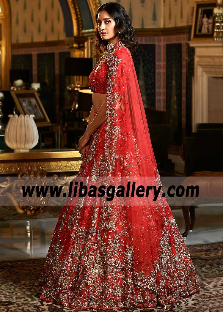 Scarlett Red Alcea Bridal Lehenga