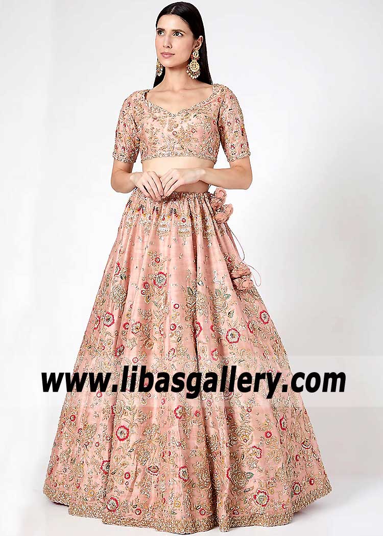 Pale Peach Spirea Wedding Lehenga Choli
