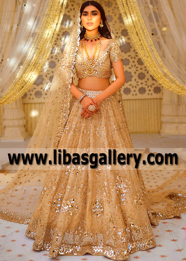 Gold Sparkly Mirror Embellished Lehenga