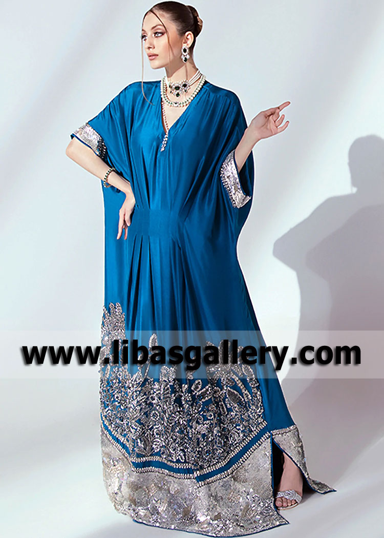Persian Blue Ovule Kaftan for Wedding Party
