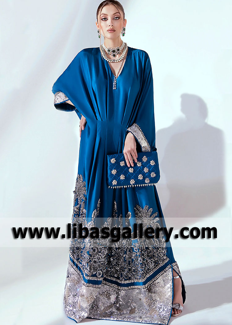 Persian Blue Ovule Kaftan for Wedding Party