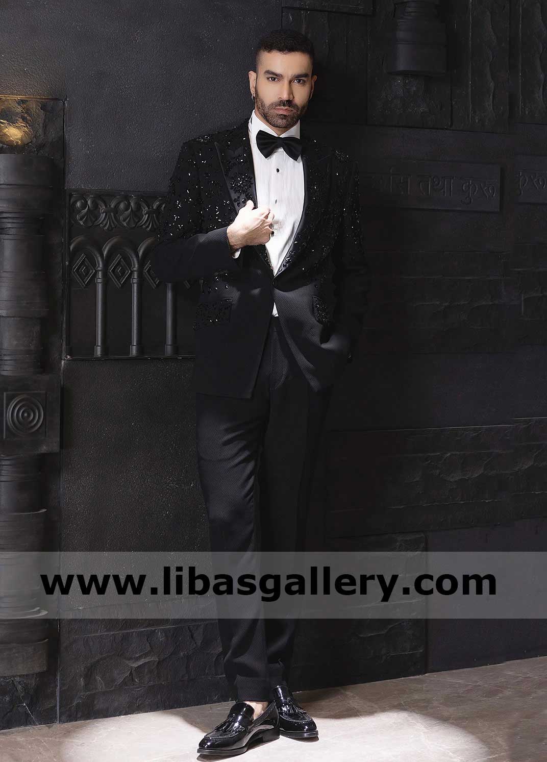 Luxury Bespoke Embellished Black Tuxedo Suit