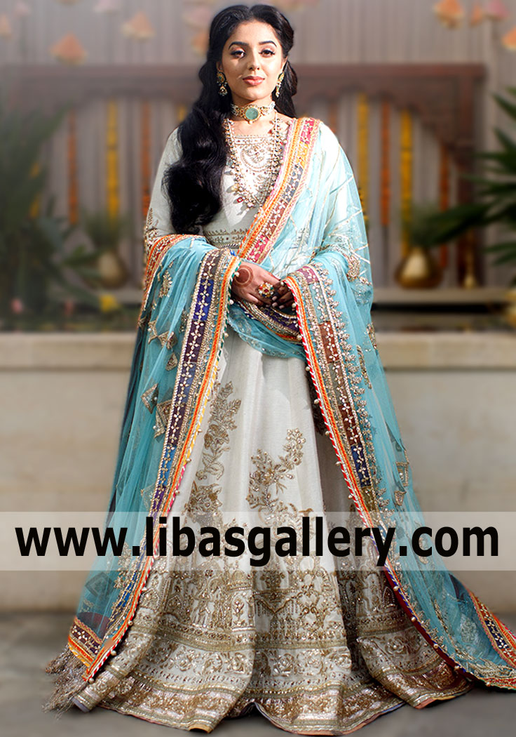 Off White Blue Lily Bridal Anarkali