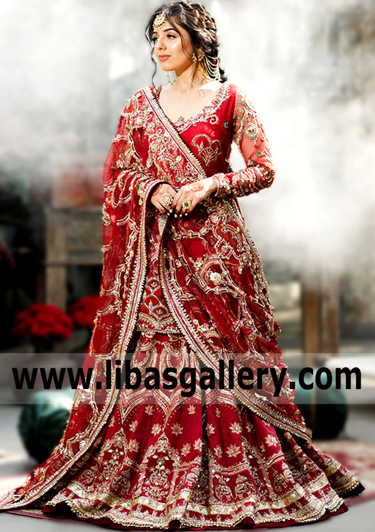 Carnelian Dahlia Wedding Lehenga for Barat